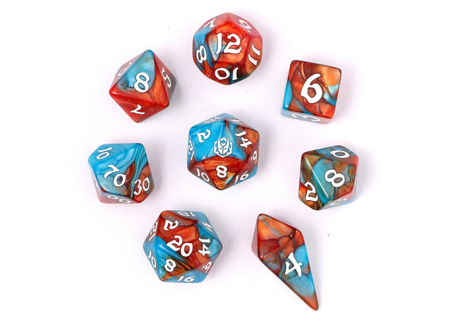 Gamers Guild AZ HYMGHO HYMGHO Dice: HY02012 - Wyrmforged Rollers - Rounded Edge 8 Piece Polyhedral Dice set - Bard's Cloak HYMGHO