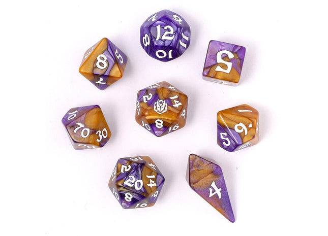 Gamers Guild AZ HYMGHO HYMGHO Dice: HY02014 - Wyrmforged Rollers - Rounded Edge 8 Piece Polyhedral Dice set - Magister Robes HYMGHO
