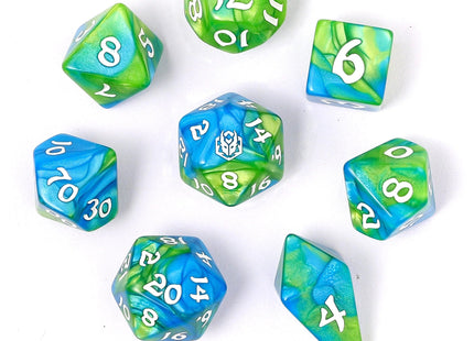 Gamers Guild AZ HYMGHO HYMGHO Dice: HY02015 Wyrmforged Rollers - Rounded Edge 8 Piece Polyhedral Dice set - Verdant Stream HYMGHO