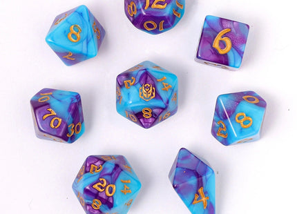 Gamers Guild AZ HYMGHO HYMGHO Dice: HY02016 - Wyrmforged Rollers - Rounded Edge 8 Piece Polyhedral Dice set - Banshee's Wail HYMGHO
