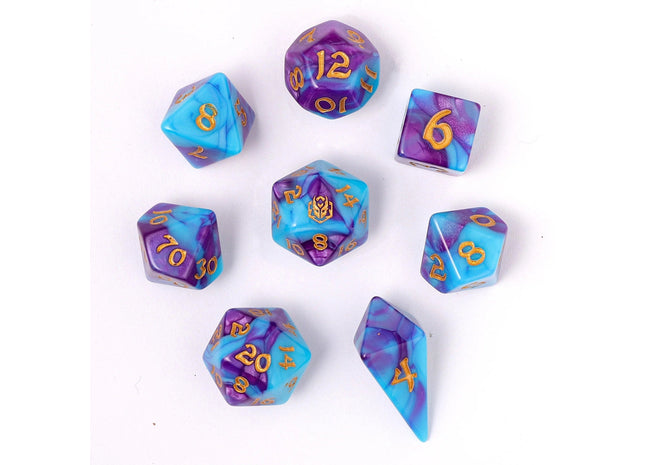 Gamers Guild AZ HYMGHO HYMGHO Dice: HY02016 - Wyrmforged Rollers - Rounded Edge 8 Piece Polyhedral Dice set - Banshee's Wail HYMGHO