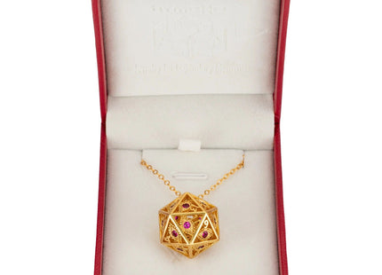 Gamers Guild AZ HYMGHO HYMGHO Dice: HYJ008  - Dragon's Eye D20 Necklace - Gold with Ruby Gems HYMGHO