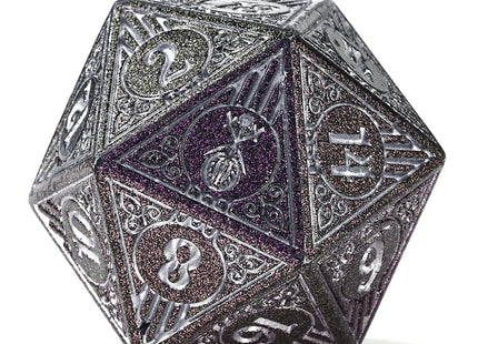 Gamers Guild AZ HYMGHO HYMGHO Dice - Metal Bard RPG Dice Set Glitter Purple w/Silver HYMGHO