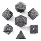Gamers Guild AZ HYMGHO HYMGHO Dice - Metal Bard RPG Dice Set Glitter Purple w/Silver HYMGHO