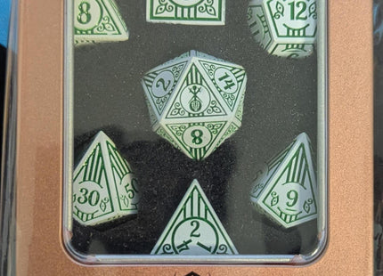 Gamers Guild AZ HYMGHO HYMGHO Dice - Metal Bard RPG Dice Set White w/Green HYMGHO