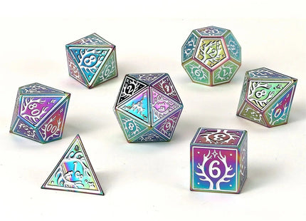 Gamers Guild AZ HYMGHO HYMGHO Dice - Metal Druid RPG Dice Set Rainbow w/White HYMGHO