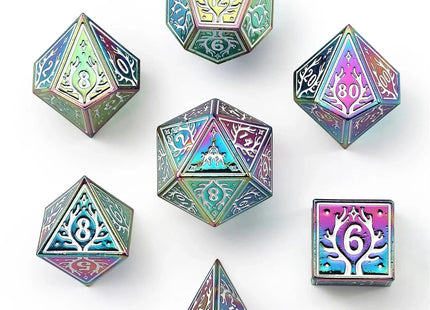 Gamers Guild AZ HYMGHO HYMGHO Dice - Metal Druid RPG Dice Set Rainbow w/White HYMGHO