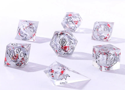 Gamers Guild AZ HYMGHO HYMGHO Dice: Sharp Edge Liquid Core RPG Dice Set - Plum Blossom HYMGHO