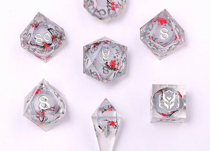 Gamers Guild AZ HYMGHO HYMGHO Dice: Sharp Edge Liquid Core RPG Dice Set - Plum Blossom HYMGHO