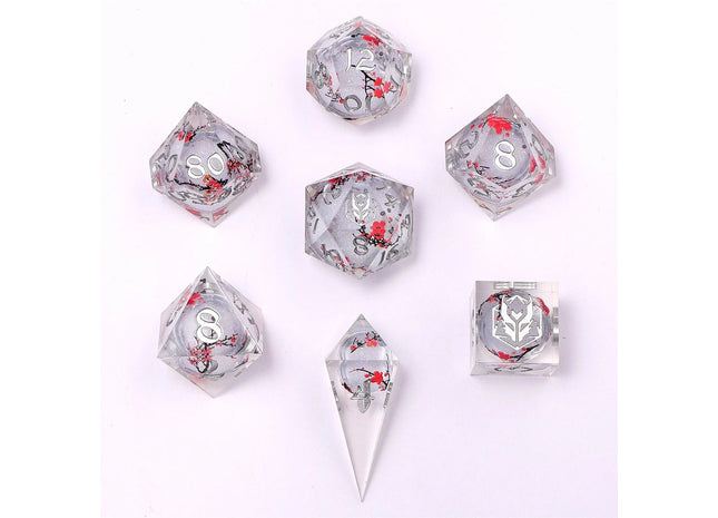 Gamers Guild AZ HYMGHO HYMGHO Dice: Sharp Edge Liquid Core RPG Dice Set - Plum Blossom HYMGHO