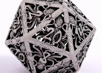 Gamers Guild AZ HYMGHO Lllithids Mind Cage Hollow Metal Dice Set - Ancient Silver HYMGHO