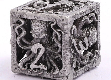 Gamers Guild AZ HYMGHO Lllithids Mind Cage Hollow Metal Dice Set - Ancient Silver HYMGHO