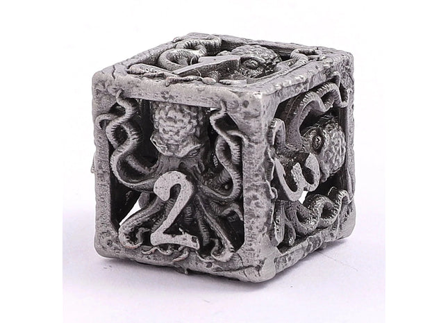 Gamers Guild AZ HYMGHO Lllithids Mind Cage Hollow Metal Dice Set - Ancient Silver HYMGHO