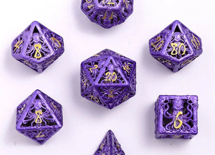 Gamers Guild AZ HYMGHO Lllithids Mind Cage Hollow Metal Dice Set - Purple w/Gold HYMGHO