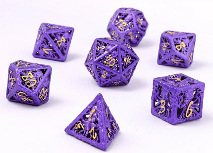 Gamers Guild AZ HYMGHO Lllithids Mind Cage Hollow Metal Dice Set - Purple w/Gold HYMGHO
