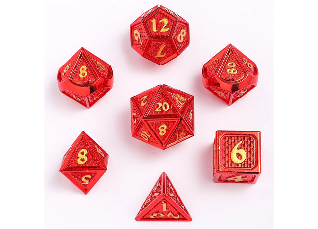 Gamers Guild AZ HYMGHO Metal Behemoth RPG Dice Set - Red Chrome with Gold HYMGHO