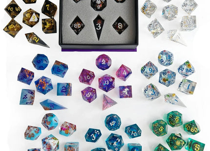 Gamers Guild AZ HYMGHO Mystery Full Matching Set of 7 Sharp Edge Resin Dice Set HYMGHO