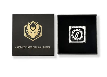 Gamers Guild AZ HYMGHO Mythic Size Cogcraft Fidget D6 - Diesel - Black & Silver HYMGHO