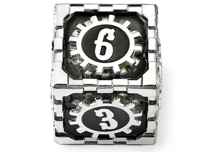 Gamers Guild AZ HYMGHO Mythic Size Cogcraft Fidget D6 - Diesel - Black & Silver HYMGHO