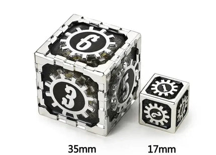 Gamers Guild AZ HYMGHO Mythic Size Cogcraft Fidget D6 - Diesel - Black & Silver HYMGHO
