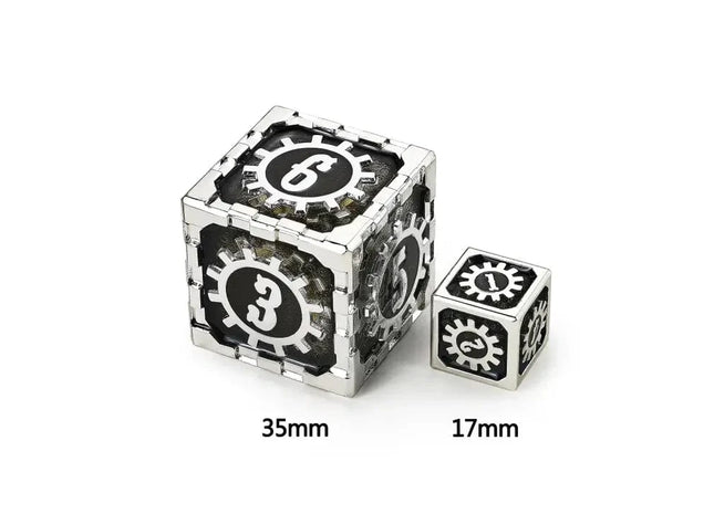 Gamers Guild AZ HYMGHO Mythic Size Cogcraft Fidget D6 - Diesel - Black & Silver HYMGHO