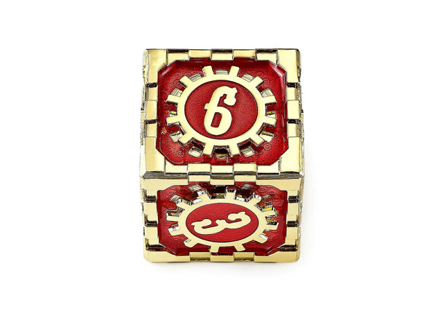 Gamers Guild AZ HYMGHO Mythic Size Cogcraft Fidget D6 Emberforge - Red and Gold HYMGHO