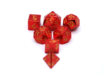 Gamers Guild AZ HYMGHO Red Chrome with Gold Solid Metal Barbarian Dice Set HYMGHO