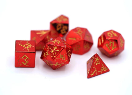 Gamers Guild AZ HYMGHO Red Chrome with Gold Solid Metal Barbarian Dice Set HYMGHO