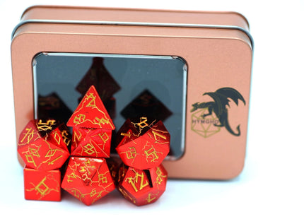 Gamers Guild AZ HYMGHO Red Chrome with Gold Solid Metal Barbarian Dice Set HYMGHO