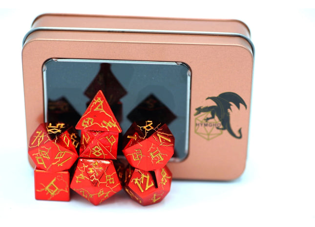 Gamers Guild AZ HYMGHO Red Chrome with Gold Solid Metal Barbarian Dice Set HYMGHO