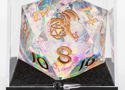 Gamers Guild AZ HYMGHO Sharp Edged Resin 55mm D20 - Opal w/ Copper Ink HYMGHO
