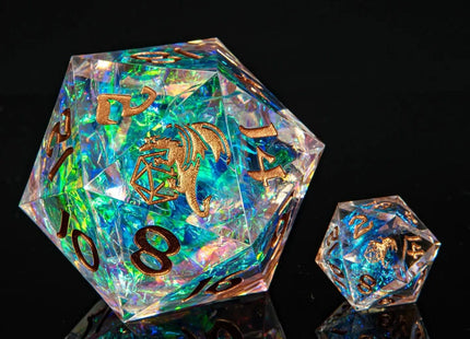 Gamers Guild AZ HYMGHO Sharp Edged Resin 55mm D20 - Opal w/ Copper Ink HYMGHO