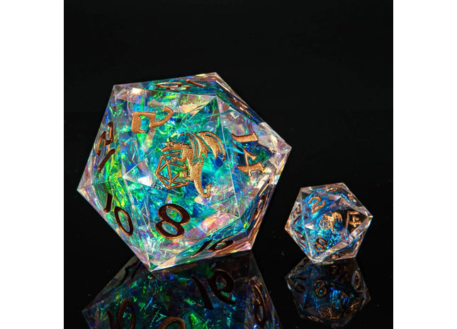 Gamers Guild AZ HYMGHO Sharp Edged Resin 55mm D20 - Opal w/ Copper Ink HYMGHO