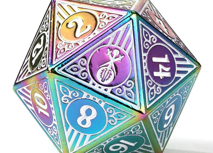 Gamers Guild AZ HYMGHO Solid Metal Bard Class RPG Dice Set - Rainbow w/White HYMGHO