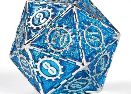 Gamers Guild AZ HYMGHO Solid Metal Cogcraft Dice Set - Silver W/Blue HYMGHO