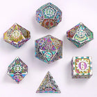 Gamers Guild AZ HYMGHO Solid Metal Gear Dice Polyhedral Dice Set - Matte Silver with Rainbow HYMGHO