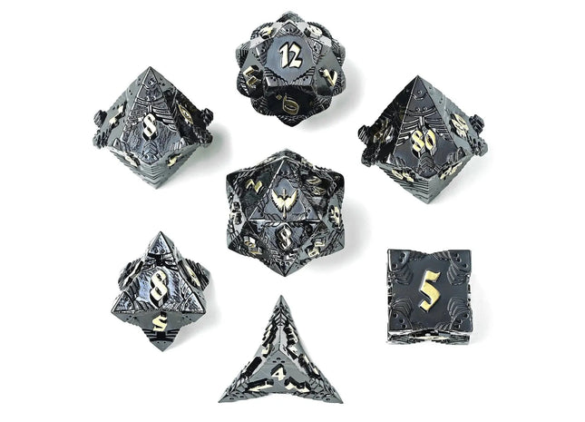 Gamers Guild AZ HYMGHO Solid Metal Paladin Class RPG Dice Set - Gunmetal w/ Gold HYMGHO