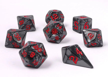 Gamers Guild AZ HYMGHO Wyrmforged Rollers - Rounded Edge 8 Piece Polyhedral Dice Set - Iron Golem HYMGHO