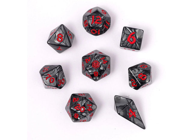Gamers Guild AZ HYMGHO Wyrmforged Rollers - Rounded Edge 8 Piece Polyhedral Dice Set - Iron Golem HYMGHO