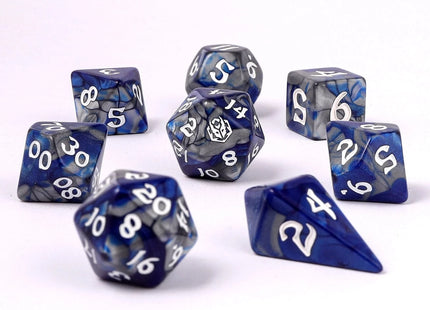Gamers Guild AZ HYMGHO Wyrmforged Rollers - Rounded Edge 8 Piece Polyhedral Dice Set - Paladin Steel HYMGHO