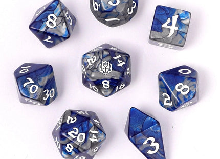 Gamers Guild AZ HYMGHO Wyrmforged Rollers - Rounded Edge 8 Piece Polyhedral Dice Set - Paladin Steel HYMGHO
