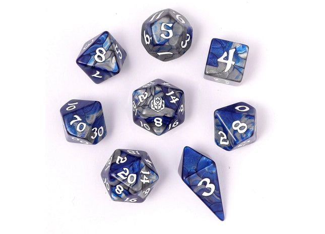 Gamers Guild AZ HYMGHO Wyrmforged Rollers - Rounded Edge 8 Piece Polyhedral Dice Set - Paladin Steel HYMGHO