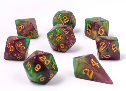 Gamers Guild AZ HYMGHO Wyrmforged Rollers - Rounded Edge 8 Piece Polyhedral Dice set - Wyvern Venom HYMGHO