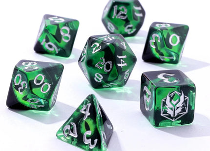Gamers Guild AZ HYMGHO Wyrmforged Rollers - Rounded Resin Polyhedral Dice - Dragon Eye Green HYMGHO