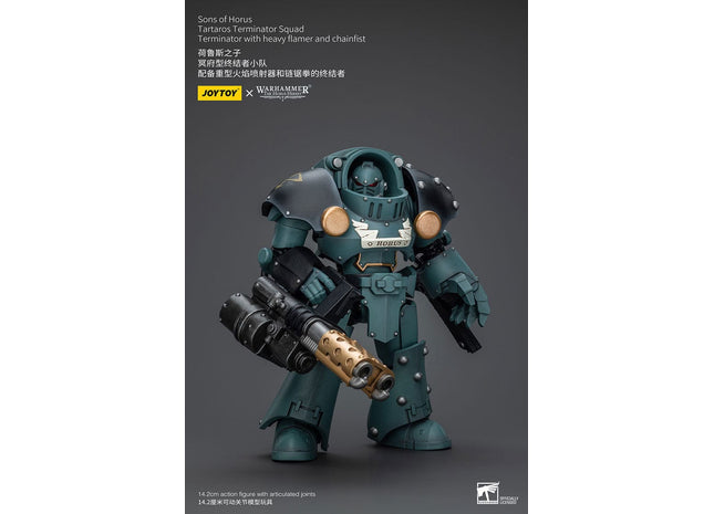 Gamers Guild AZ JoyToy JoyToy x Warhammer 40,000: Sons Of Horus Tartoros Terminator Squad Terminator with Heavy Flamer & Chainfist Discontinue