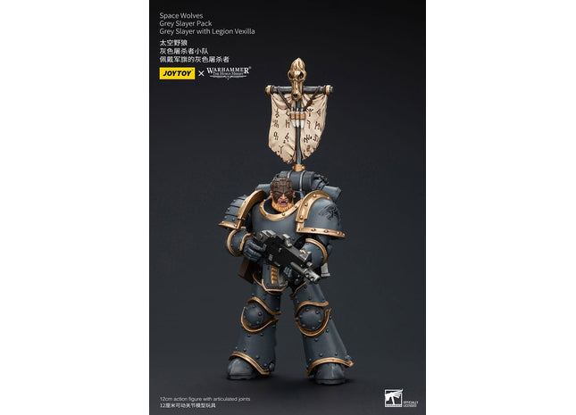 Gamers Guild AZ JoyToy JoyToy x Warhammer 40,000: Space Wolves Grey Slayer Pack Grey Slayer with Legion Vexilla Discontinue