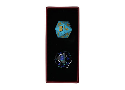 Gamers Guild AZ Let's Play Games LPG Dice: Dual Spindown Mage - Aqua/Gold Black/Blue (Pre-Order) AGD