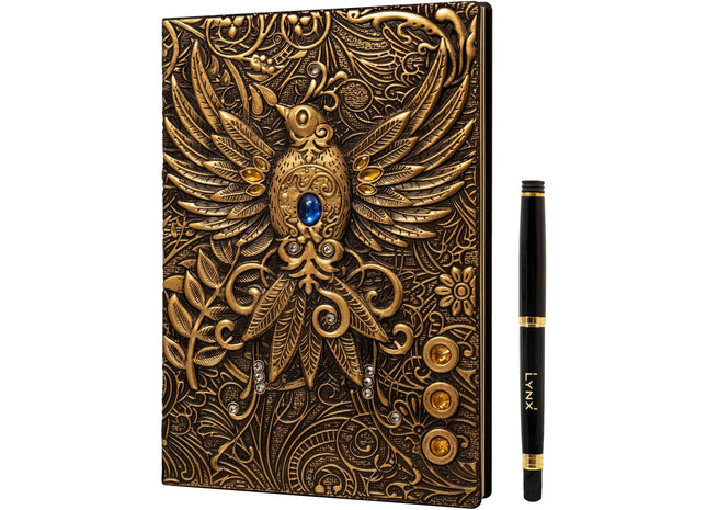 Gamers Guild AZ Lynx Accessories Lynx Accessories: 3D Faux-Leather Notebook / Journal - Gold Phoenix Quartermaster Direct