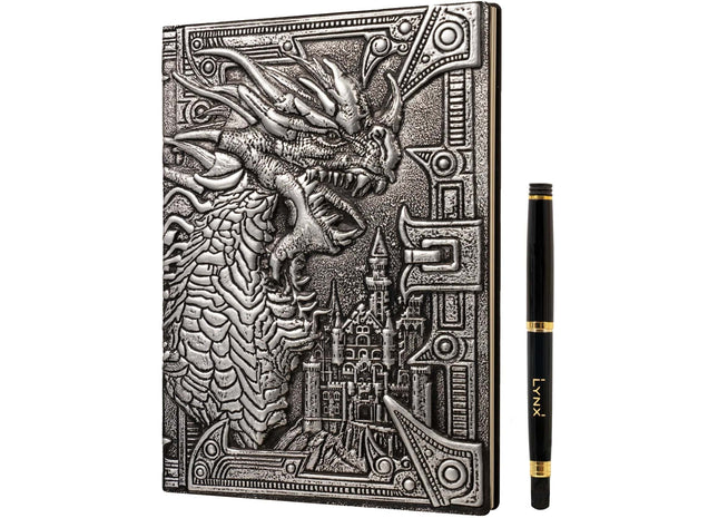 Gamers Guild AZ Lynx Accessories Lynx Accessories: 3D Faux-Leather Notebook / Journal - Silver Dragon Quartermaster Direct