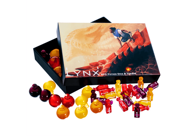 Gamers Guild AZ Lynx Accessories Lynx Accessories: Healing Potion Markers & Dice - Set of 24 Dice & 15 Potions Tokens Quartermaster Direct